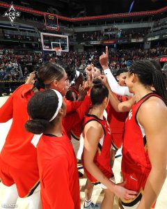 Aces celebrate game win!
